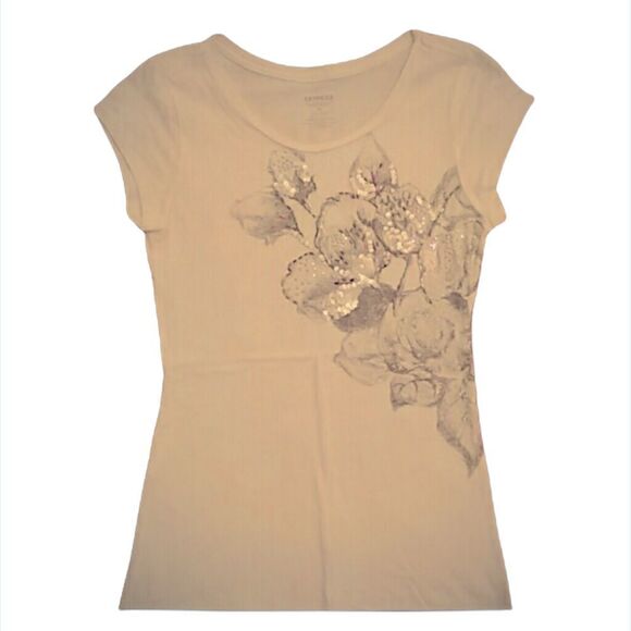 ✨ express women white beaded floral graphic tee✨ - Picture 2 of 6